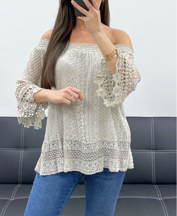 Top dentelle col élastique