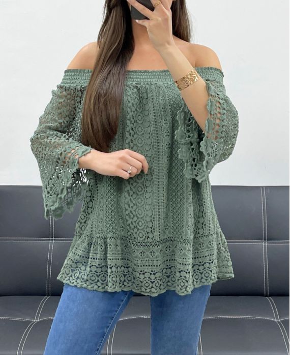 Top dentelle col élastique