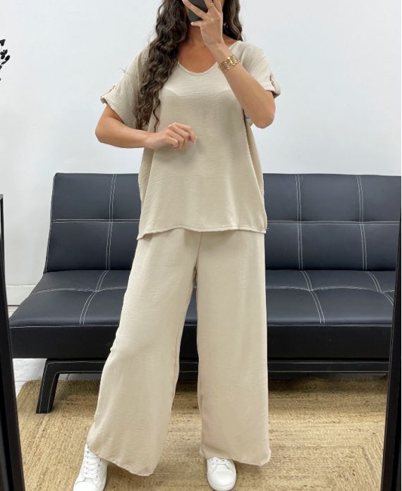Ensemble dos ouvert + pantalon large