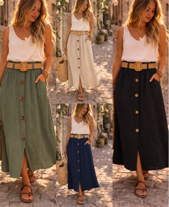 Jupe 2 poches + ceinture