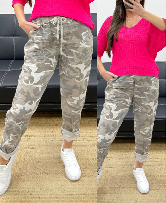 Pantalon ample camouflage effet froissé