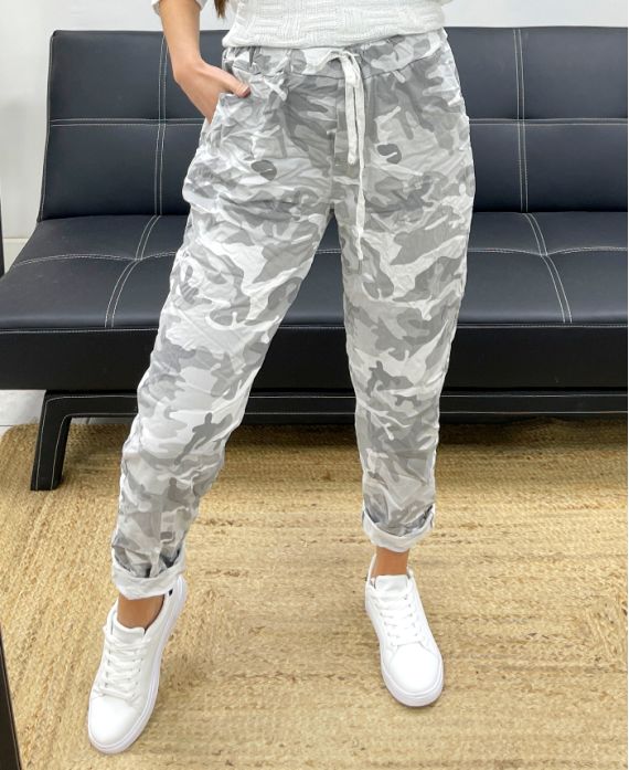 Pantalon ample camouflage effet froissé