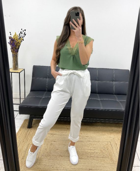Pantalon avec ceinture smocke