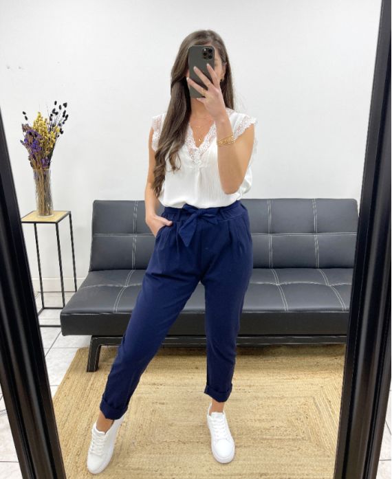 Pantalon avec ceinture smocke