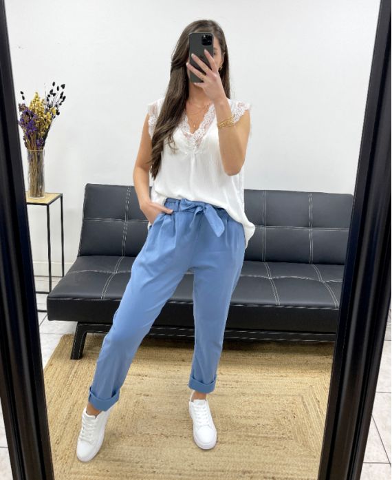 Pantalon avec ceinture smocke