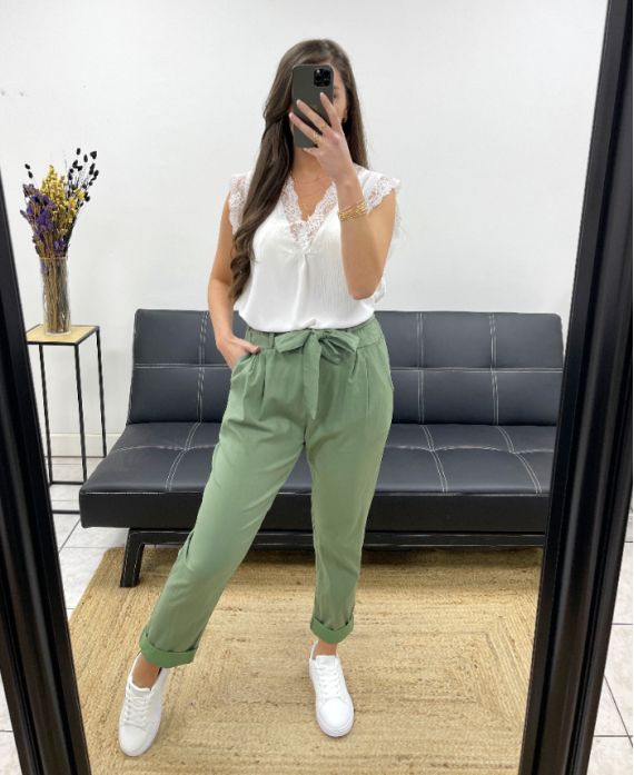 Pantalon avec ceinture smocke