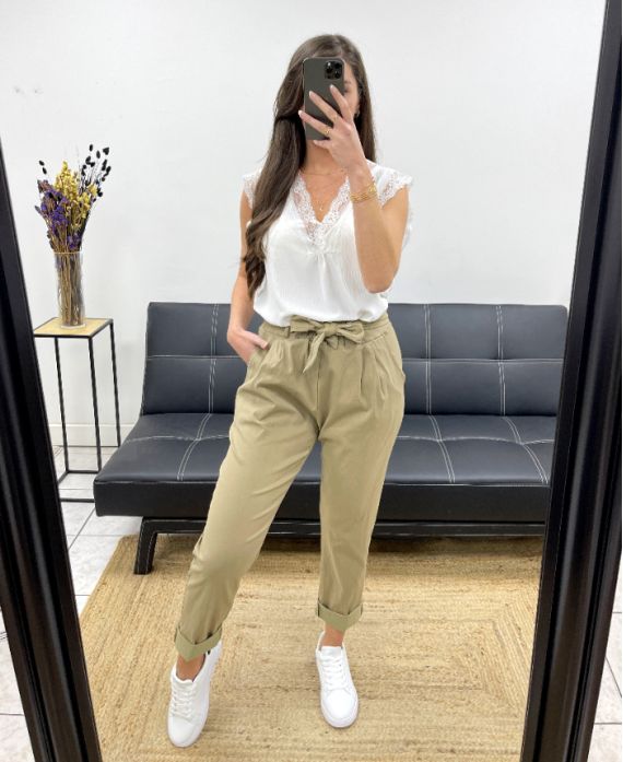 Pantalon avec ceinture smocke