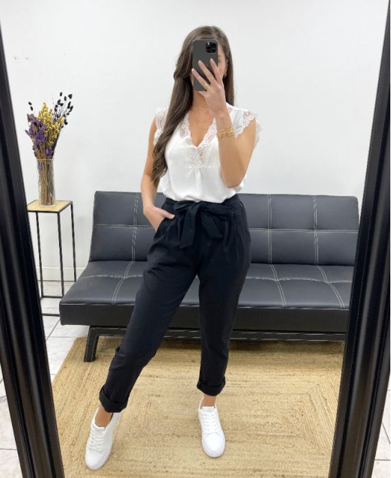 Pantalon avec ceinture smocke