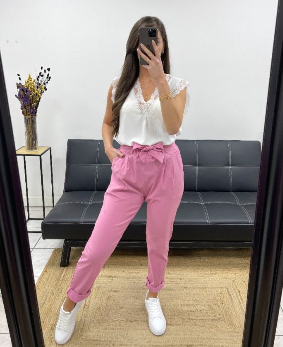 Pantalon avec ceinture smocke