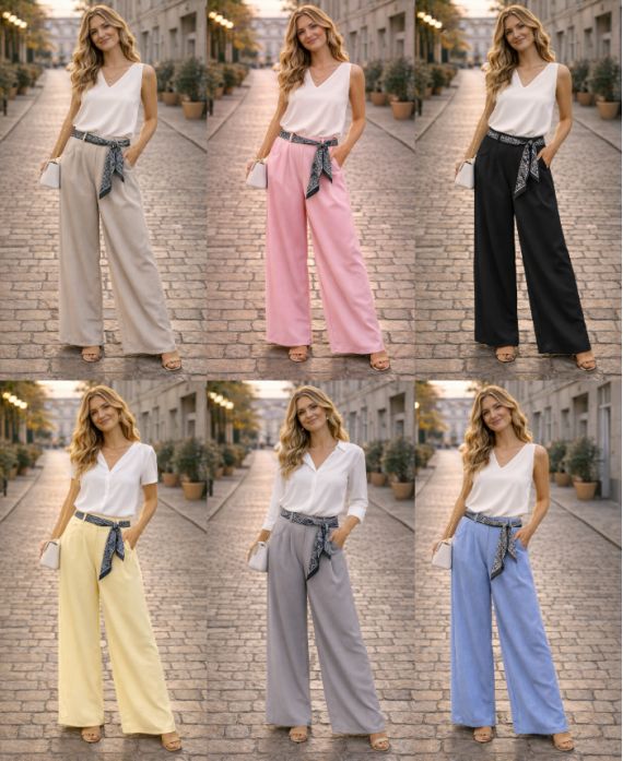 Pantalon ceinture foulard