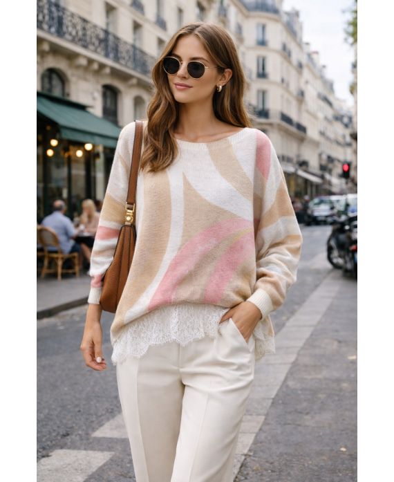 Pull oversize bas dentelle
