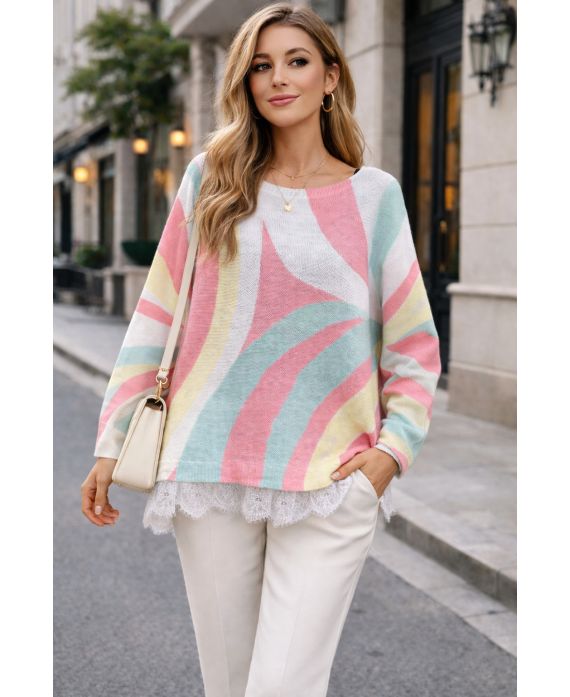 Pull oversize bas dentelle