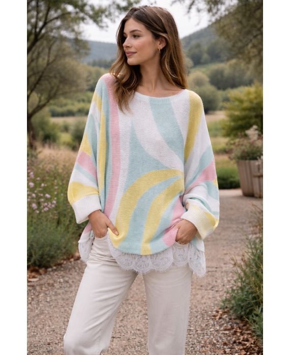 Pull oversize bas dentelle