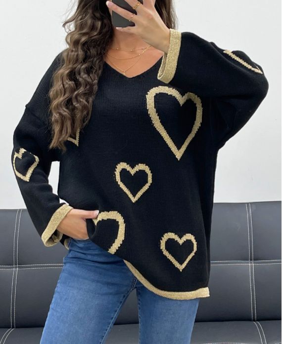 Pullover oversize coeurs lurex