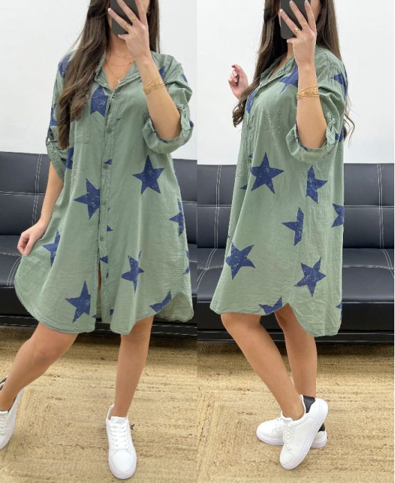 Robe chemise cloutée étoile
