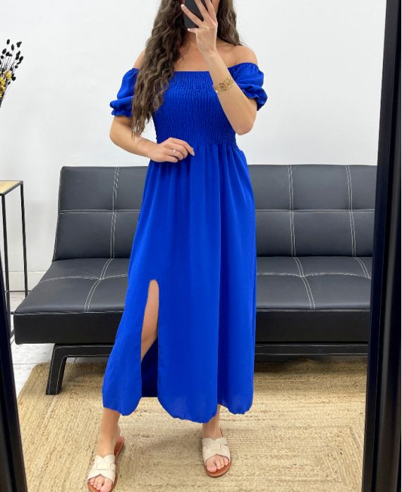 Robe longue élastiquée fente