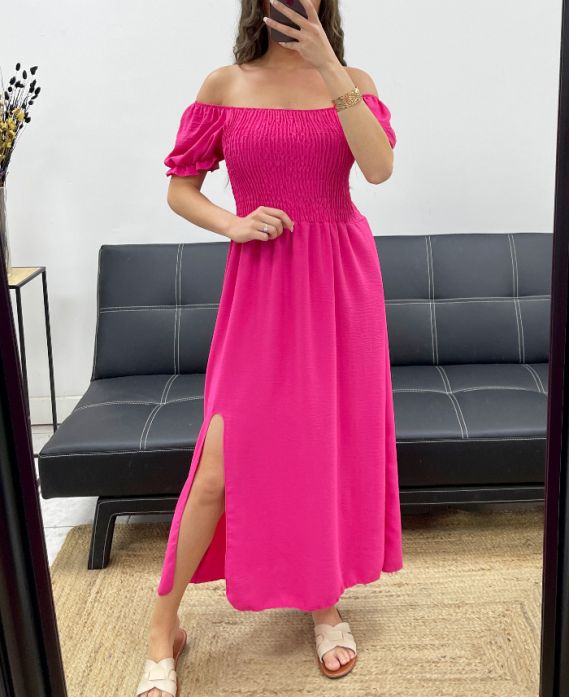 Robe longue élastiquée fente