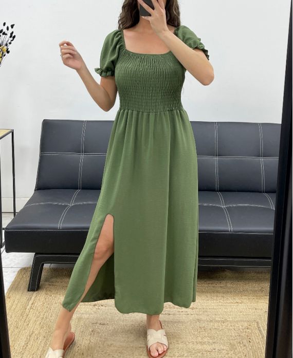 Robe longue élastiquée fente