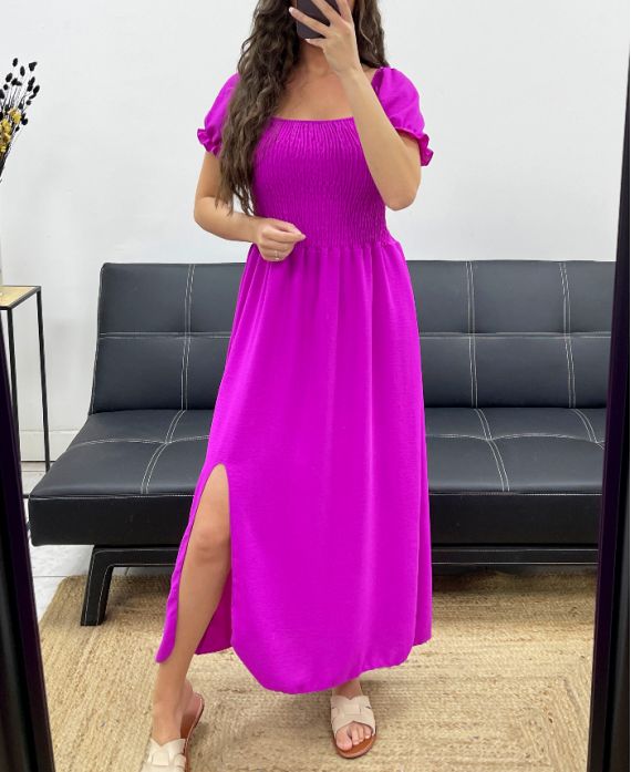 Robe longue élastiquée fente