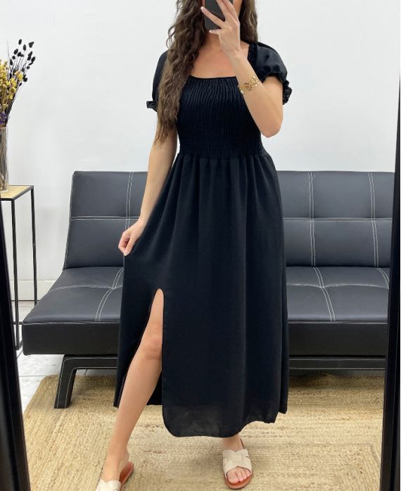 Robe longue élastiquée fente