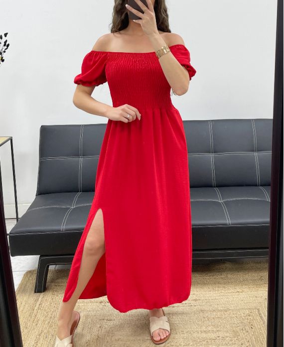 Robe longue élastiquée fente