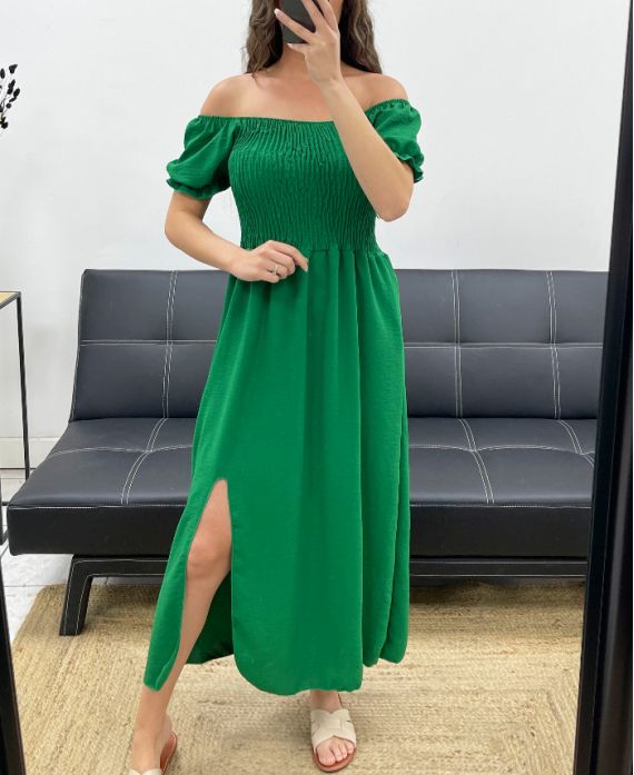 Robe longue élastiquée fente