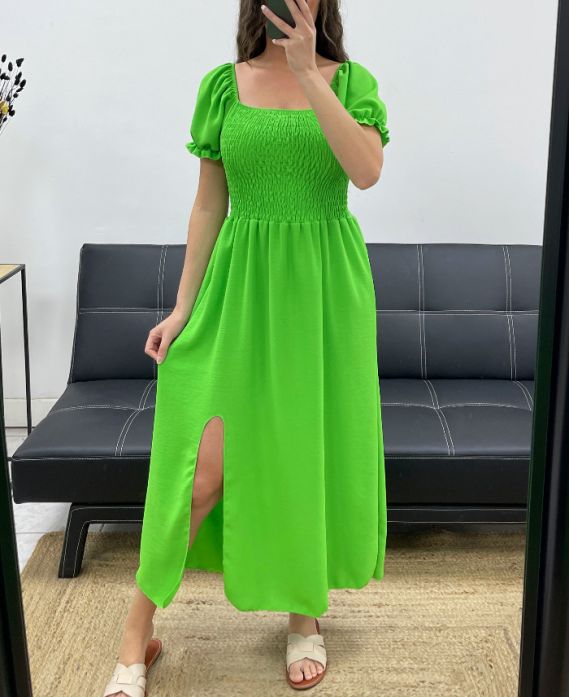 Robe longue élastiquée fente