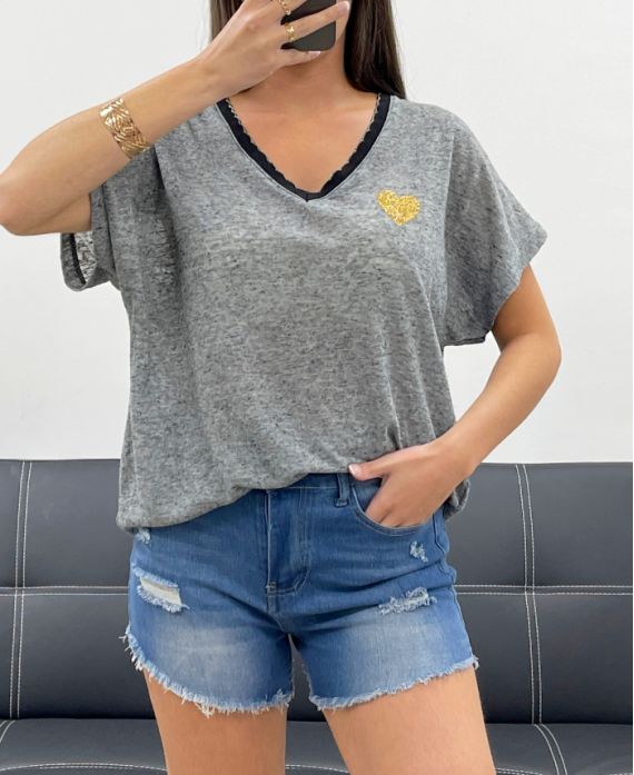 T-shirt coeur chiné