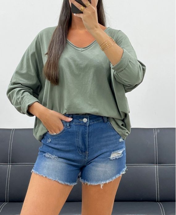 T-shirt loose col V