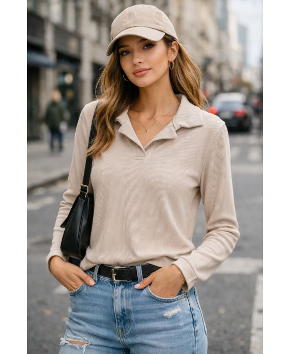Top col polo cotelé
