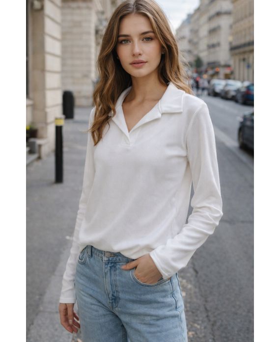 Top col polo cotelé
