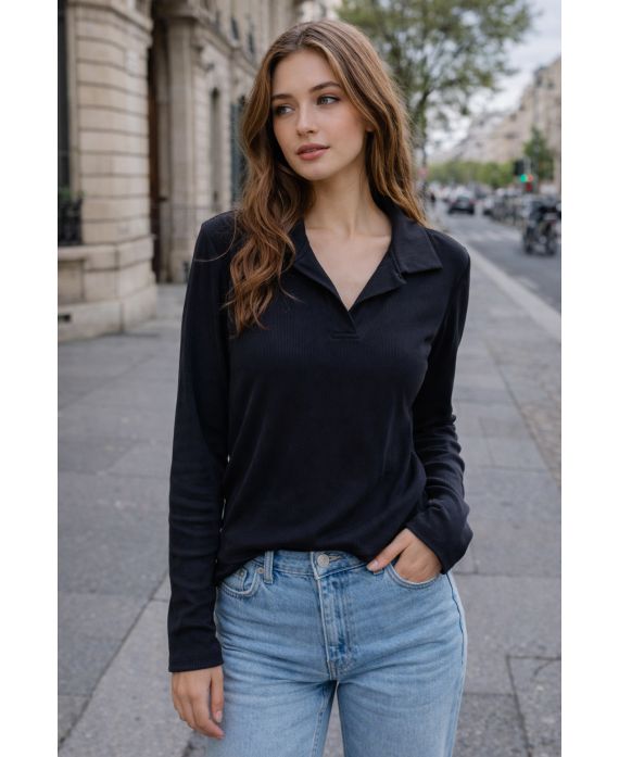 Top col polo cotelé