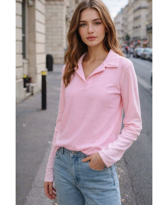 Top col polo cotelé