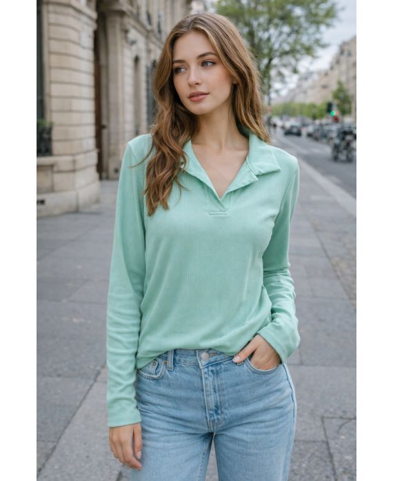 Top col polo cotelé