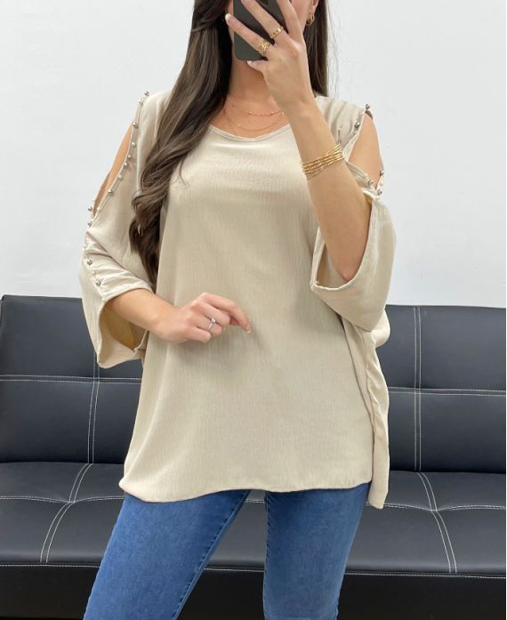 Top oversize clouté perles