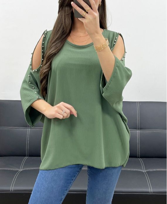 Top oversize clouté perles