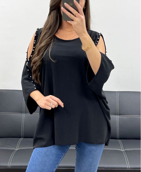 Top oversize clouté perles