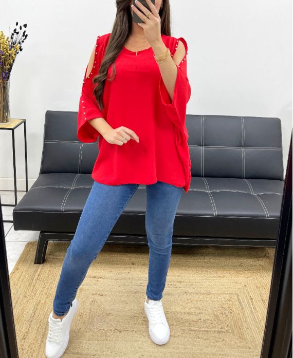 Top oversize clouté perles