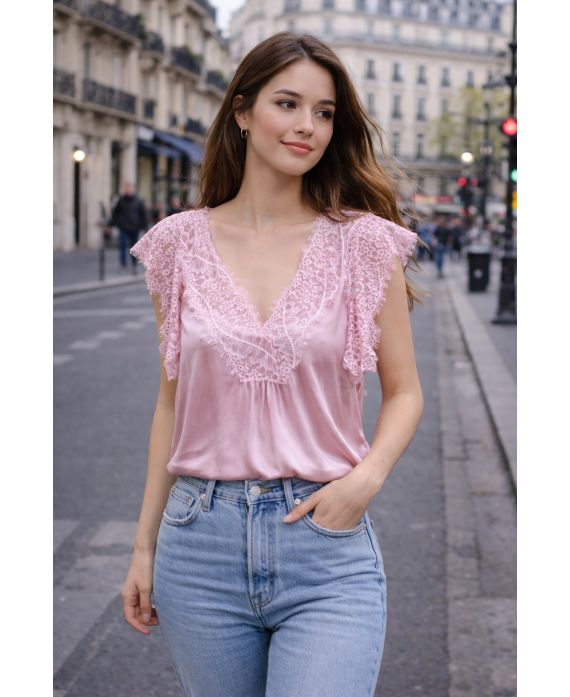 Top long à dentelle